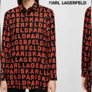 Karl Lagerfeld NWT BUTTON DOWN RED BLACK LONG SLEEVE. XL